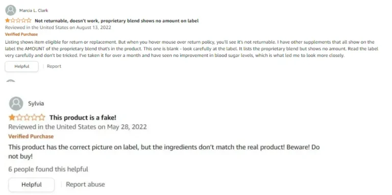 complaints from customers who bought fake bottles
